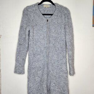 Silvia Novelli Gray Mohair Wool Blend Boucle Texture Longline Full Zip Cardigan